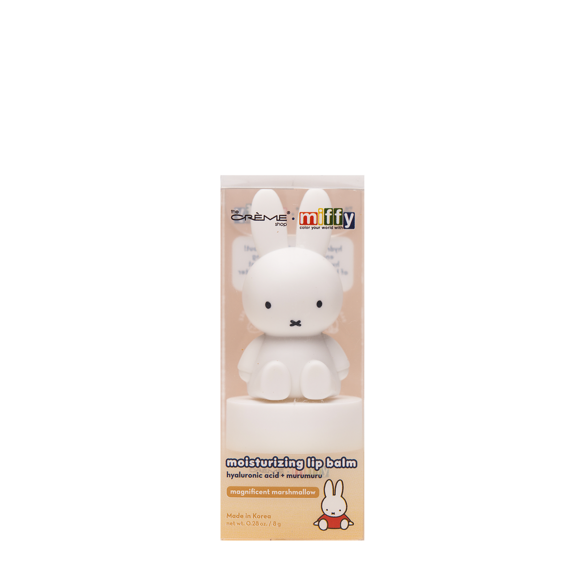 Miffy Lip Balm — Magnificent Marshmallow — white Miffy-shaped lip balm jar in a cream box