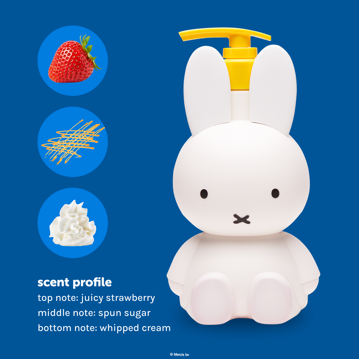 Miffy Sweet Wonder Shower Gel — white Miffy bottle with strawberry, spun sugar and whipped cream fragrance notes