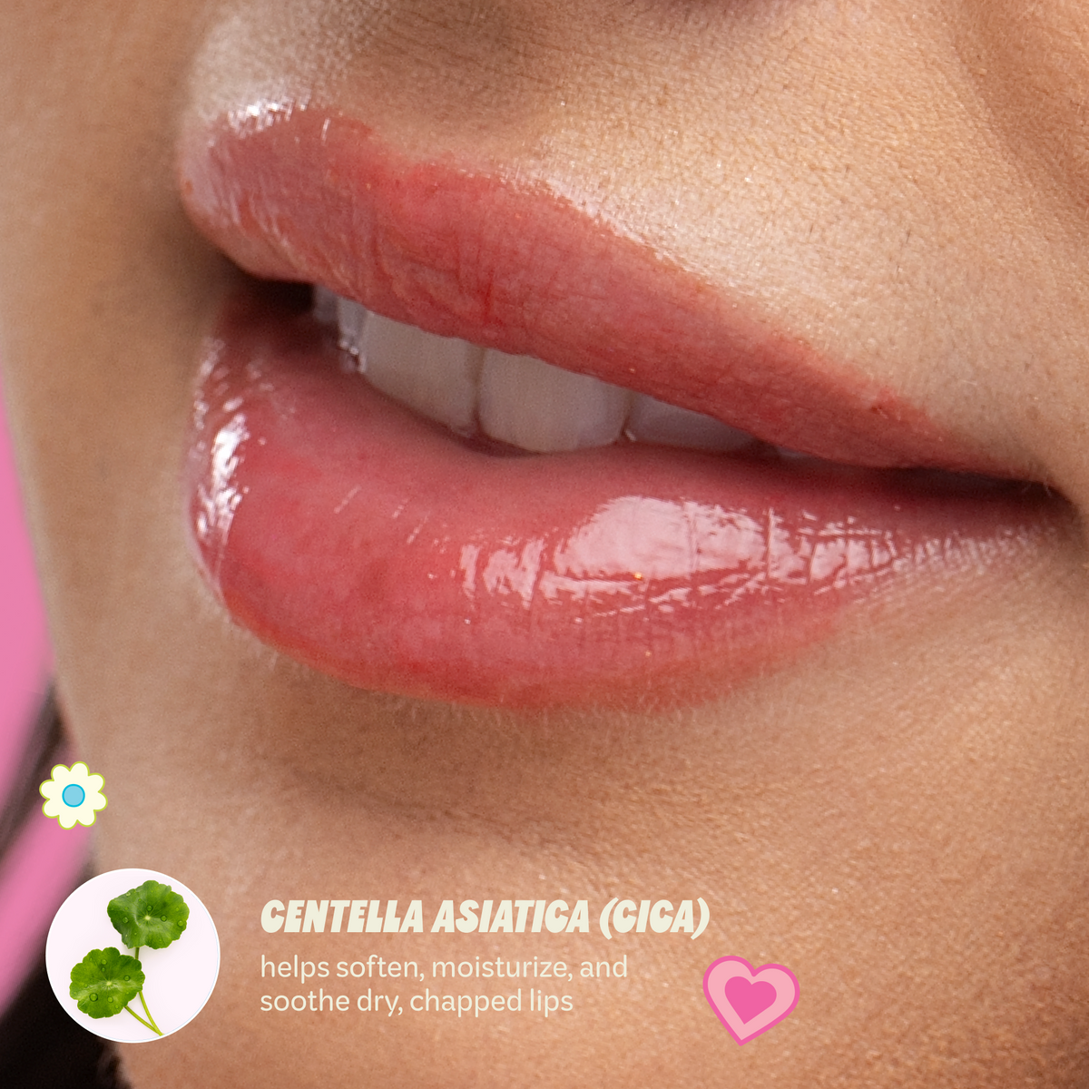 Soft Squeeze Lip Conditioner — Grapefruit — lip finish close-up with centella ingredient information