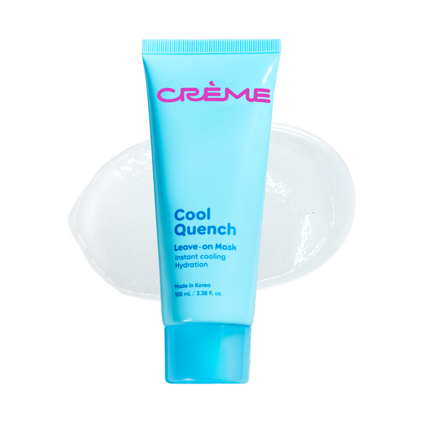 Cool Quench Leave On Mask — turquoise tube with a clear gel swatch