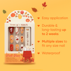 Peanuts Fall Fun Almond Press-On Nails — nail box with application and wear features