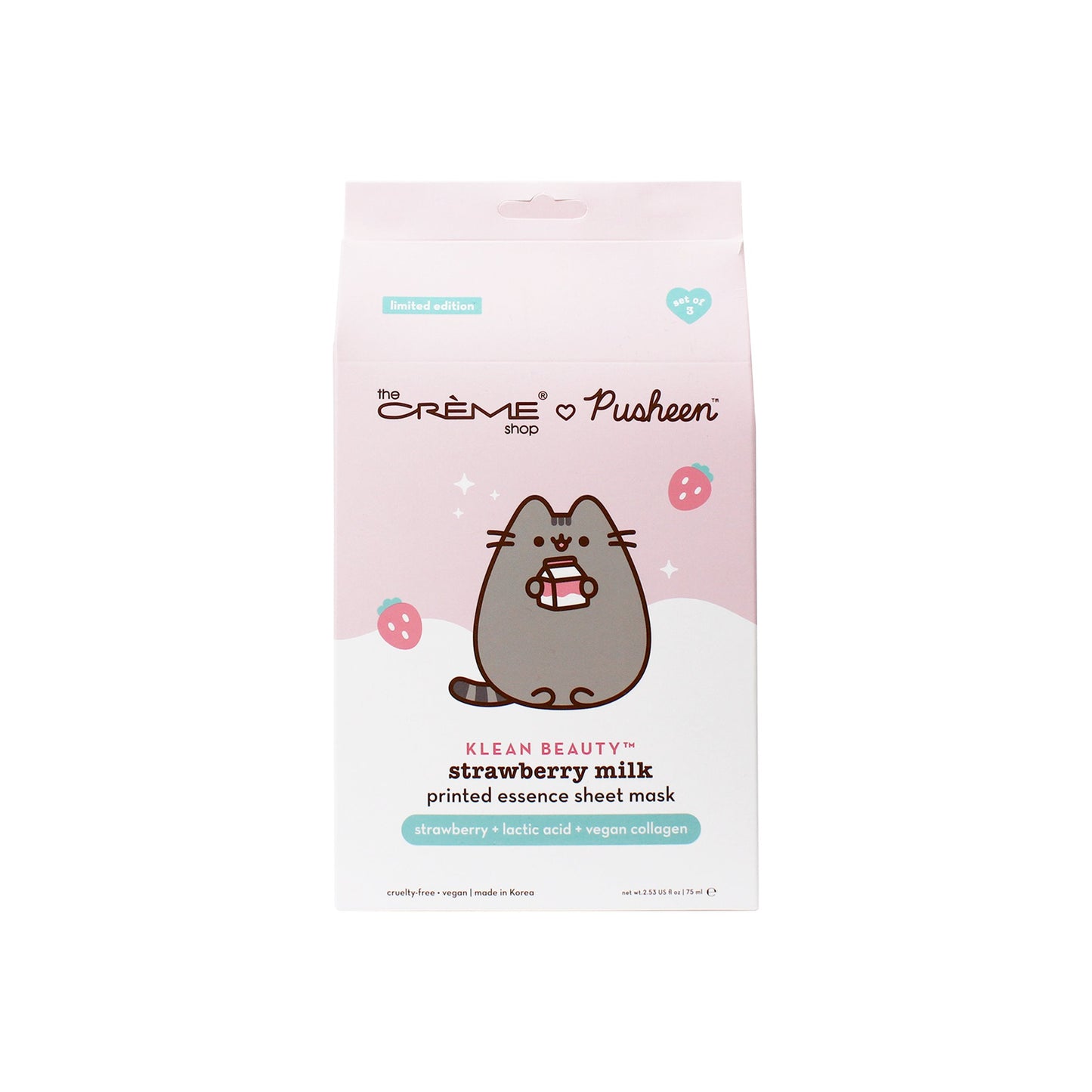 Pusheen Klean Beauty™ Strawberry Milk Printed Essence Sheet Mask Sheet Mask The Crème Shop x Pusheen 