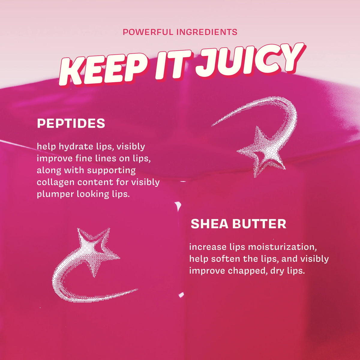 Gloss Jelly Lip Glaze — Berry Cherry — peptide and shea butter ingredient graphic