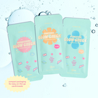Soothing Glow Check Mask — three Glow Check mask pouches with water splash
