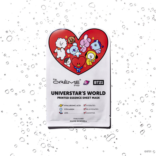 UNIVERSTAR’S WORLD Printed Essence Sheet Mask - Infused with Hyaluronic Acid, Collagen, AHA Sheet masks The Crème Shop x BT21 