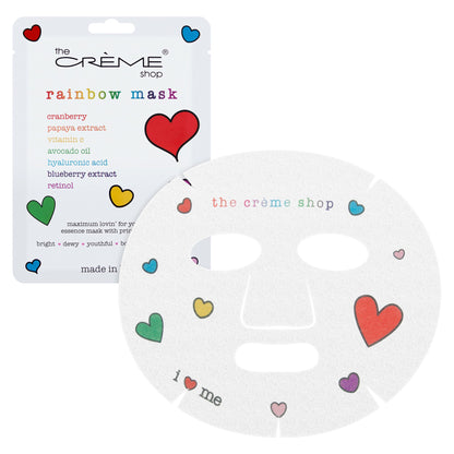 Rainbow Face Mask Printed with Rainbow Hearts - The Crème Shop