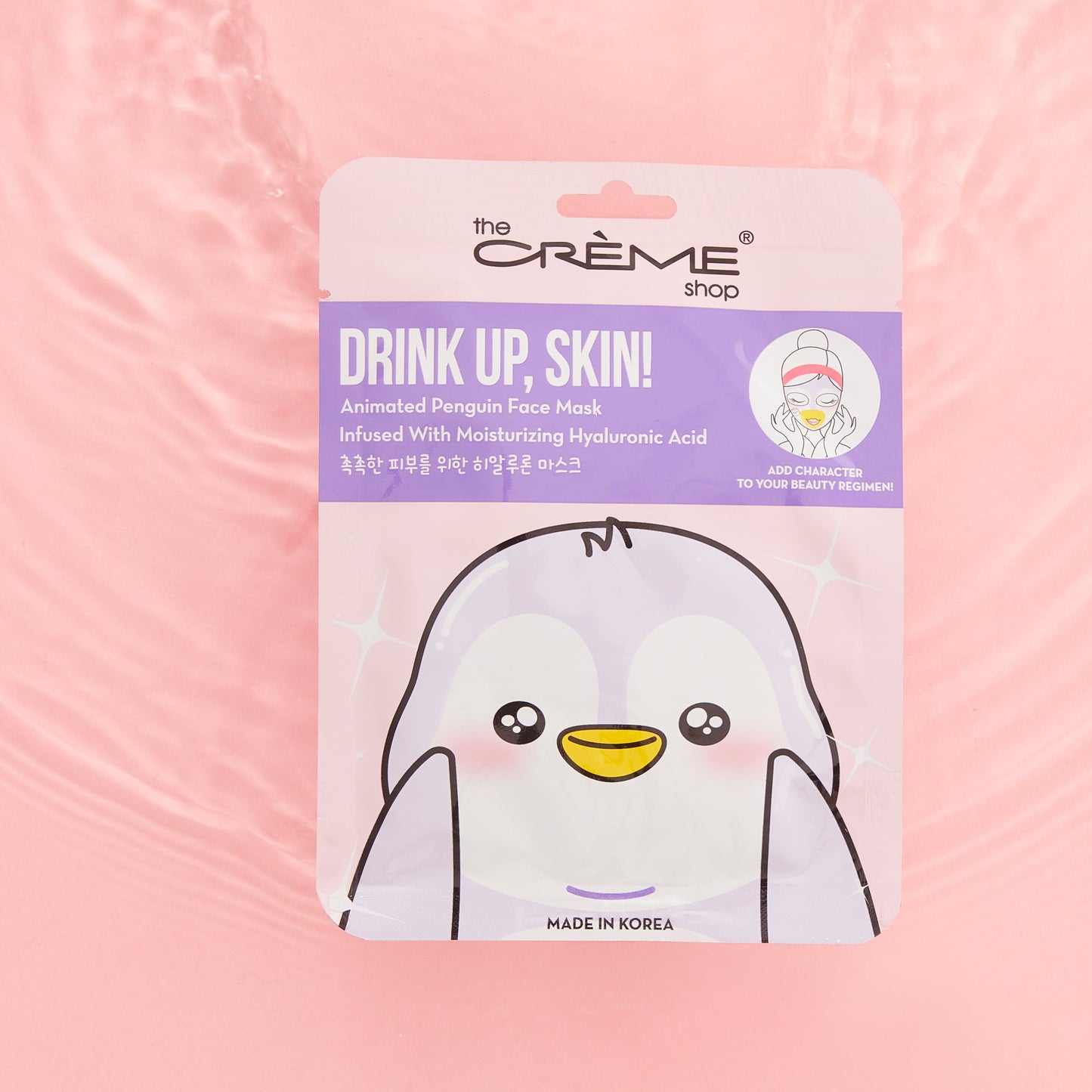 Drink Up, Skin! Animated Penguin Face Mask - Infused with Moisturizing Hyaluronic Acid Animated Sheet Masks - The Crème Shop 