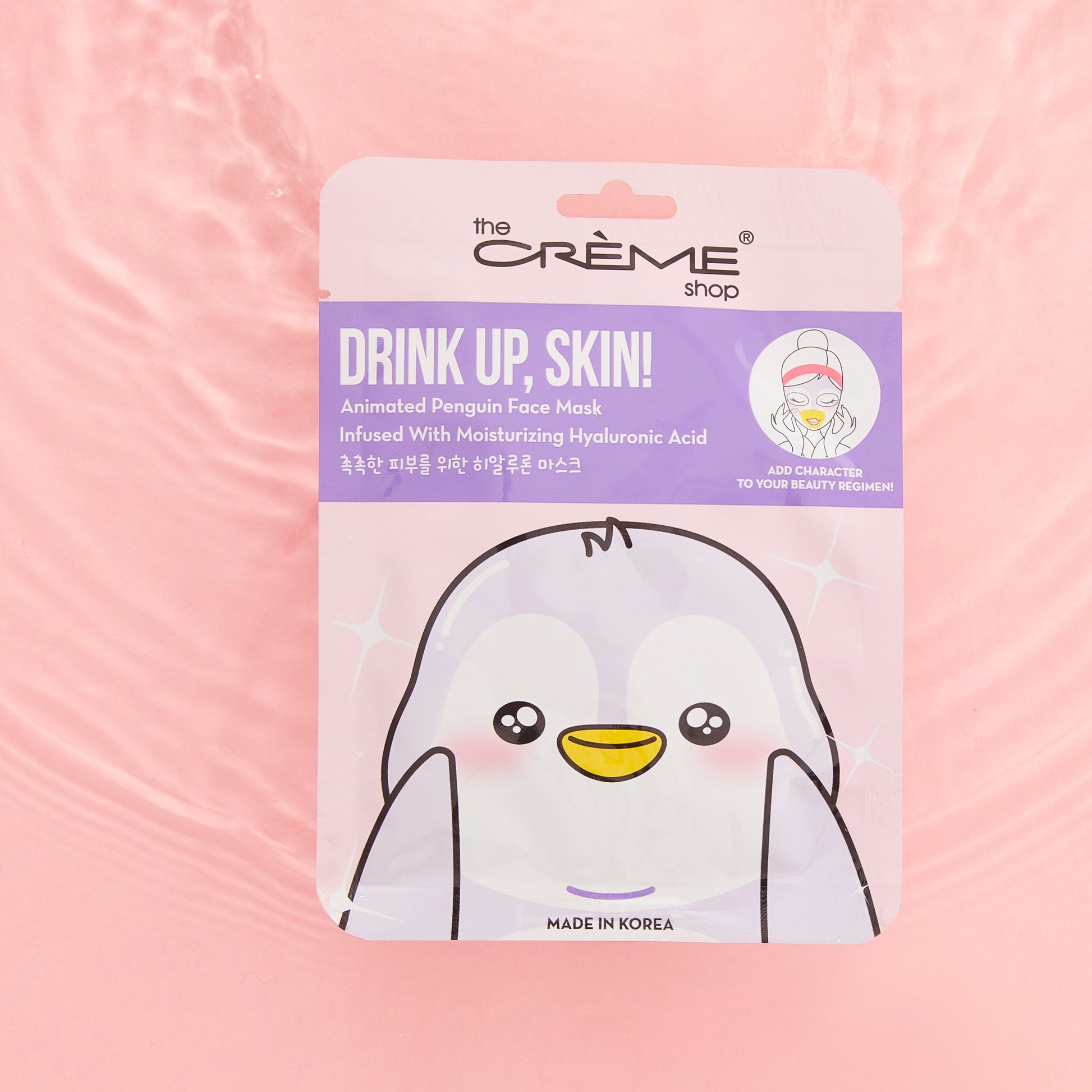 Drink Up, Skin! Animated Penguin Face Mask - Infused with Moisturizing Hyaluronic Acid Animated Sheet Masks - The Crème Shop 