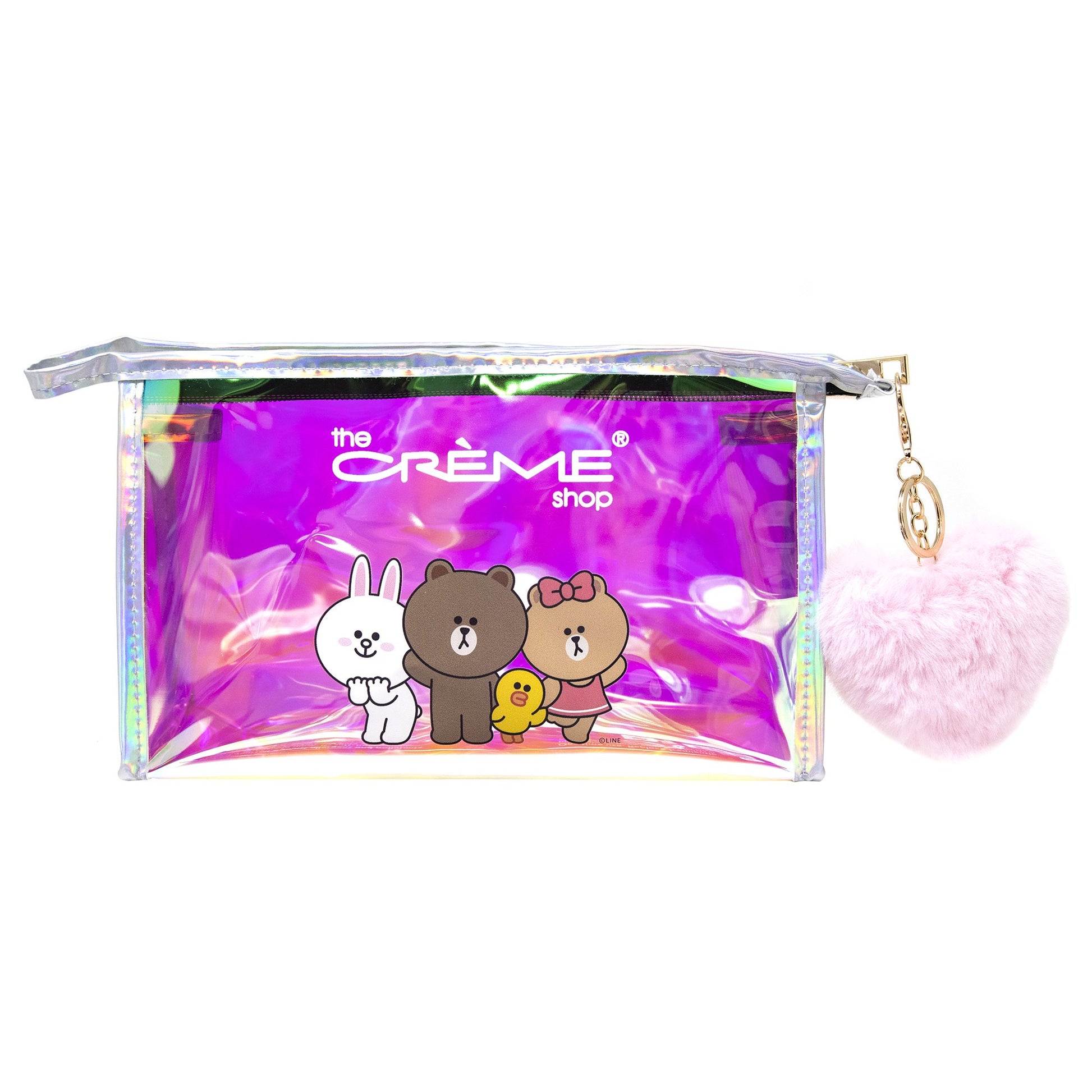 LINE FRIENDS Makeup Pouch with Plush Heart Keychain Makeup Pouch The Crème Shop x LINE FRIENDS 