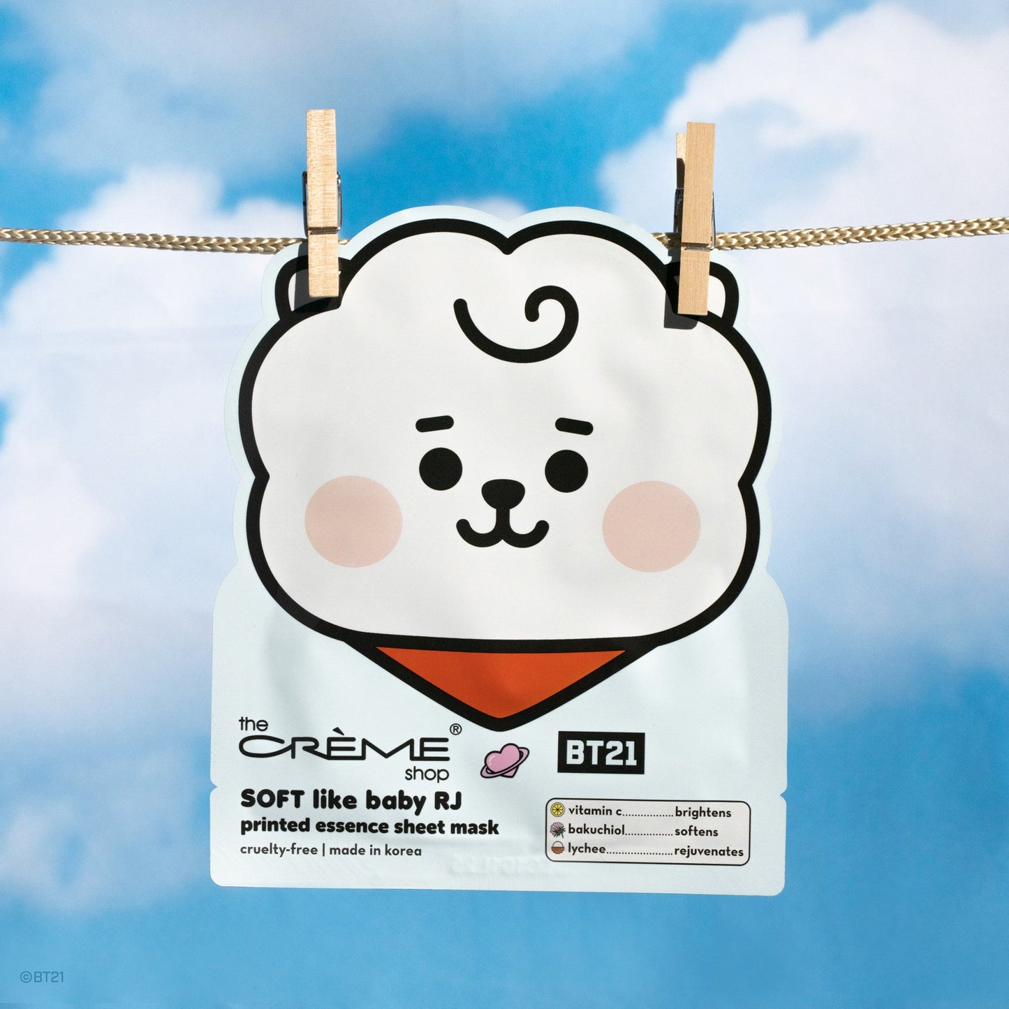 SOFT Like Baby RJ Printed Essence Sheet Mask (Vitamin C, Bakuchiol, Lychee) Sheet masks The Crème Shop x BT21 BABY 