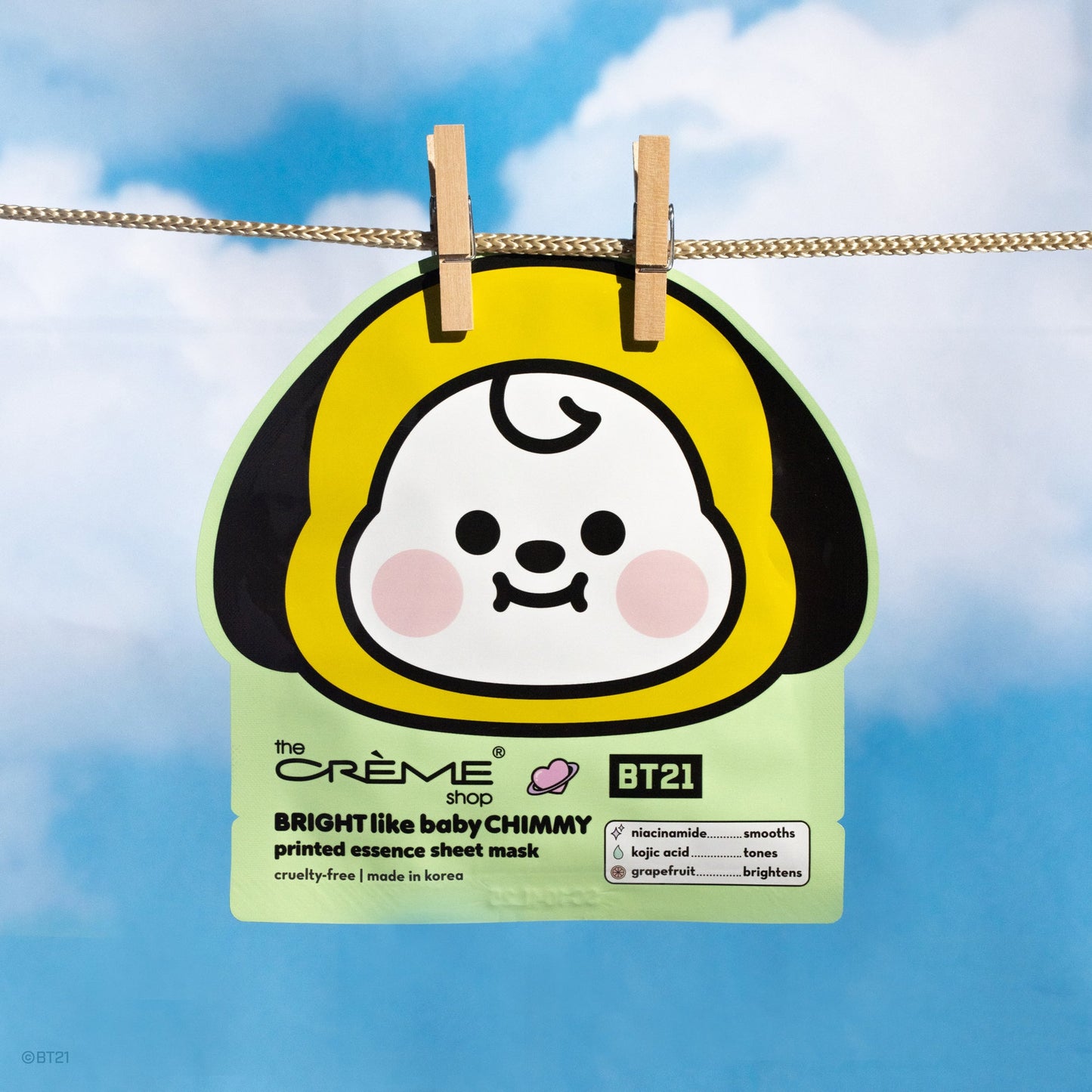 BRIGHT Like Baby CHIMMY Printed Essence Sheet Mask (Niacinamide, Kojic Acid, Grapefruit) Sheet masks The Crème Shop x BT21 BABY 