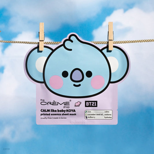 CALM Like Baby KOYA Printed Essence Sheet Mask (Cica, Cucumber Seed Oil, Mulberry) Sheet masks The Crème Shop x BT21 BABY 