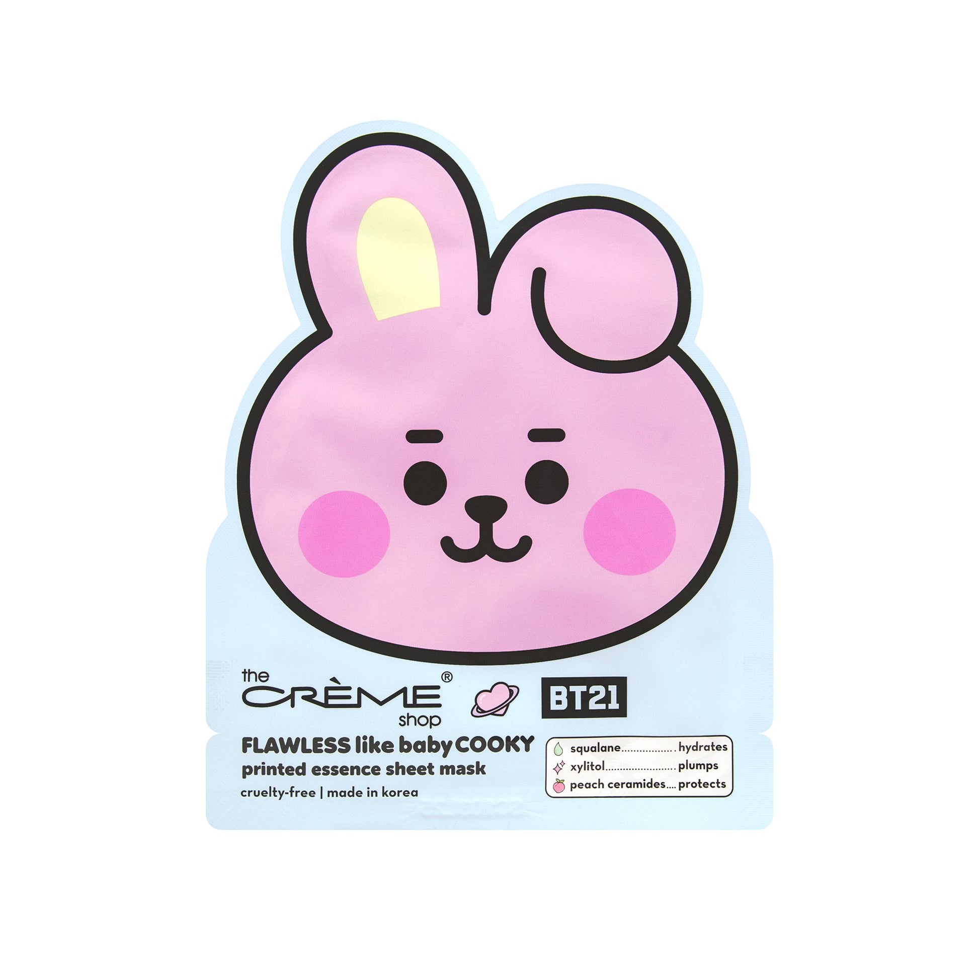 FLAWLESS Like Baby COOKY Printed Essence Sheet Mask (Squalane, Xylitol, Peach Ceramides) Sheet masks The Crème Shop x BT21 BABY 