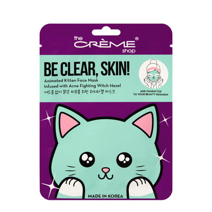 Be Clear, Skin! Animated Kitten Face Mask - Acne Fighting Witch Hazel - The Crème Shop